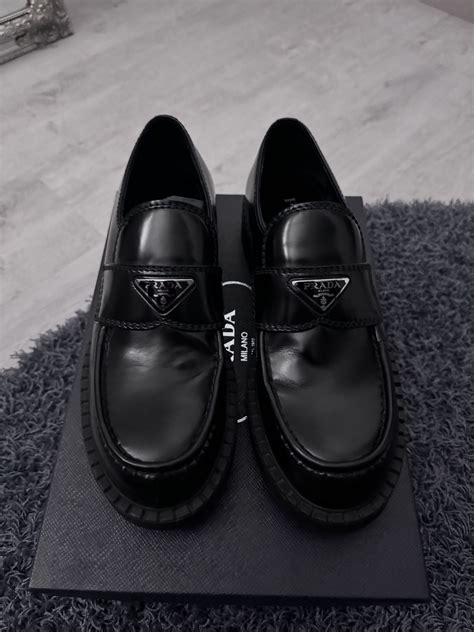 prada logo-plaque chunky heel loafers|prada lace ups.